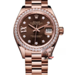 Rolex Datejust series m279135rbr-0001, Coffee Dial with Diamond Bezel and Full Rose Gold Case, 28mm size.