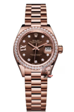 Rolex Datejust series m279135rbr-0001, Coffee Dial with Diamond Bezel and Full Rose Gold Case, 28mm size.