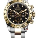 Rolex Cosmograph Daytona Series m116503-0004, two-tone gold case black dial, 40mm size.