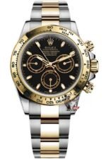 Rolex Cosmograph Daytona Series m116503-0004, two-tone gold case black dial, 40mm size.