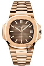 Patek Philippe Nautilus series 57111R-001, Coffee Dial Rose Gold Case Steel Bracelet, 40mm size.