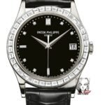 Patek Philippe Classical Watch Series 5298P-012, Black Dial and Square Diamond Bezel Italian Calfskin Leather Strap, 38mm Size.