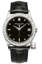 Patek Philippe Classical Watch Series 5298P-012, Black Dial and Square Diamond Bezel Italian Calfskin Leather Strap, 38mm Size.