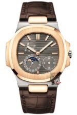 Patek Philippe Nautilus series 5712GR-001, Coffee Dial Rose Gold Case Brown Leather Strap, 40mm size.