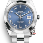 Rolex Datejust series m126300-0017, blue dial featuring Roman numeral markers, 41mm size.