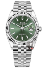 Rolex Datejust series m126234-0051, Mint Green Dial and Five-Link Stainless Steel Bracelet Variant, 36mm size.