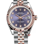 Rolex Datejust series m279171-0015, Rose Gold with Purple Dial and Diamond Hour Markers, 28mm Size.