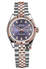 Rolex Datejust series m279171-0015, Rose Gold with Purple Dial and Diamond Hour Markers, 28mm Size.