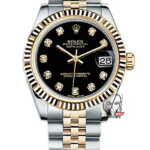 Rolex Datejust Series 178273, Two-Tone Gold Case Black Dial with Diamond Hour Markers, 31mm Size