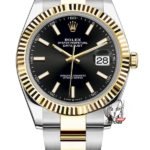 Rolex Datejust series m126333-0013, Two-Tone Gold Case Black Dial with Stick Hour Markers, 41mm size, Oyster stainless steel bracelet.