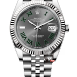 Rolex Datejust Series m126334-0022, Grey Dial with Green Roman Numerals Five-Link Stainless Steel Bracele, 41mm Size.