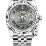 Rolex Datejust series m126234-0045, Green Roman Numerals on a Green Dial, 36mm size.