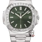 Patek Philippe Nautilus series 57111300A-001, Olive Green Dial with Square Diamond Bezel, 40mm Size.