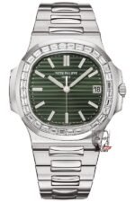 Patek Philippe Nautilus series 57111300A-001, Olive Green Dial with Square Diamond Bezel, 40mm Size.