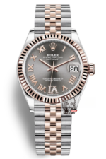 Rolex Datejust Series m278271-0030, Rose Gold and Gray Dial five-bead chain stainless steel bracelet, 31mm size.