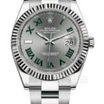 Rolex Datejust series m126334-0021, Grey Dial Green Roman Numerals, 41mm size. Oyster strap