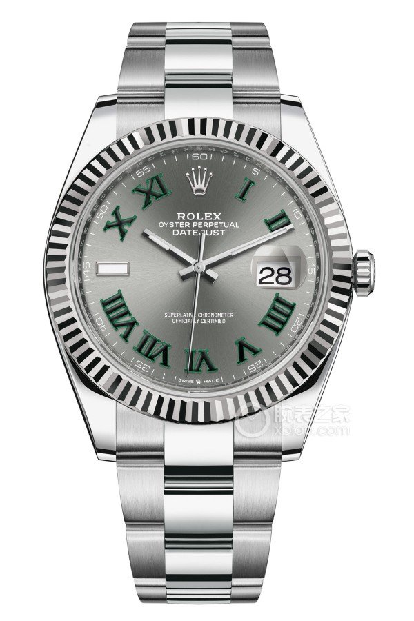 5dba6d0a7277b0831279632b7a1ec79b.jpg Rolex Datejust series m126334-0021, Grey Dial Green Roman Numerals, 41mm size. Oyster strap - 图片 1