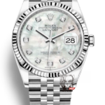 Rolex Datejust Series m126234-0019, White Mother-of-Pearl Dial with Diamond Hour Markers, 36mm size, Jubilee stainless steel bracelet.
