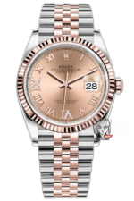 Rolex Datejust Series m126231-0027, Rose Red Dial Everose Gold Case Roman Numerals Five-Piece Link Jubilee Bracelet, 36mm Size.