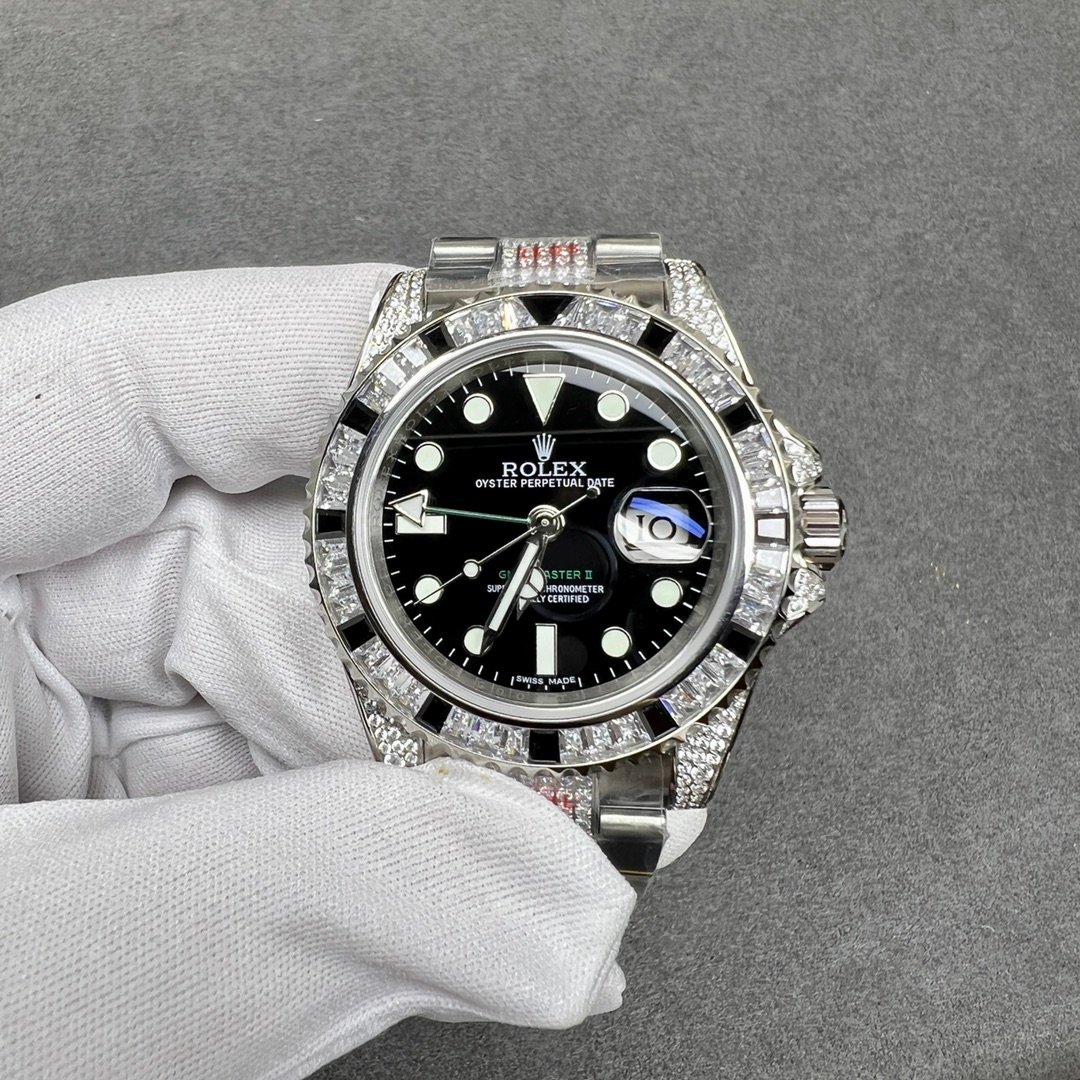 7832dc679112fbabc7ae9deca9f64576.jpg ROLEX GMT-MASTER BLACK DIAL FULL DIAMOND, 40MM - 图片 1