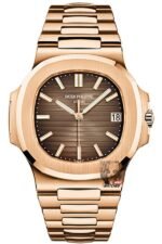 Patek Philippe Nautilus series 57111R-001, Rose Gold Case with Gradient Dark Brown Dial Steel Bracelet, 40mm Size.