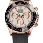 Rolex Cosmograph Daytona Series M116515ln-0019, White Dial Ceramic Bezel Rubber Strap Rose Gold Markers Three Sub-dials, 40mm size.