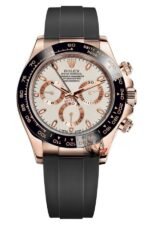 Rolex Cosmograph Daytona Series M116515ln-0019, White Dial Ceramic Bezel Rubber Strap Rose Gold Markers Three Sub-dials, 40mm size.
