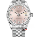 Rolex Datejust series m278384rbr-0036, Pink Dial with Diamond Bezel, 31mm size, Jubilee stainless steel bracelet.