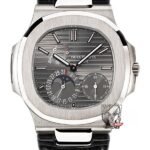 Patek Philippe Nautilus series 5712G-001, Stainless Steel Case Grey Dial Black Leather Strap, 40mm size.