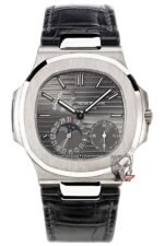 Patek Philippe Nautilus series 5712G-001, Stainless Steel Case Grey Dial Black Leather Strap, 40mm size.
