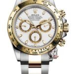 Rolex Cosmograph Daytona Series m116503-0001, two-tone gold case white dial and steel bracelet, 40mm size.
