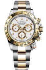 Rolex Cosmograph Daytona Series m116503-0001, two-tone gold case white dial and steel bracelet, 40mm size.