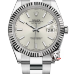 Rolex Datejust Series m126334-0003, White Case Silver Baton Hour Markers Fluted Bezel, 41mm Size.