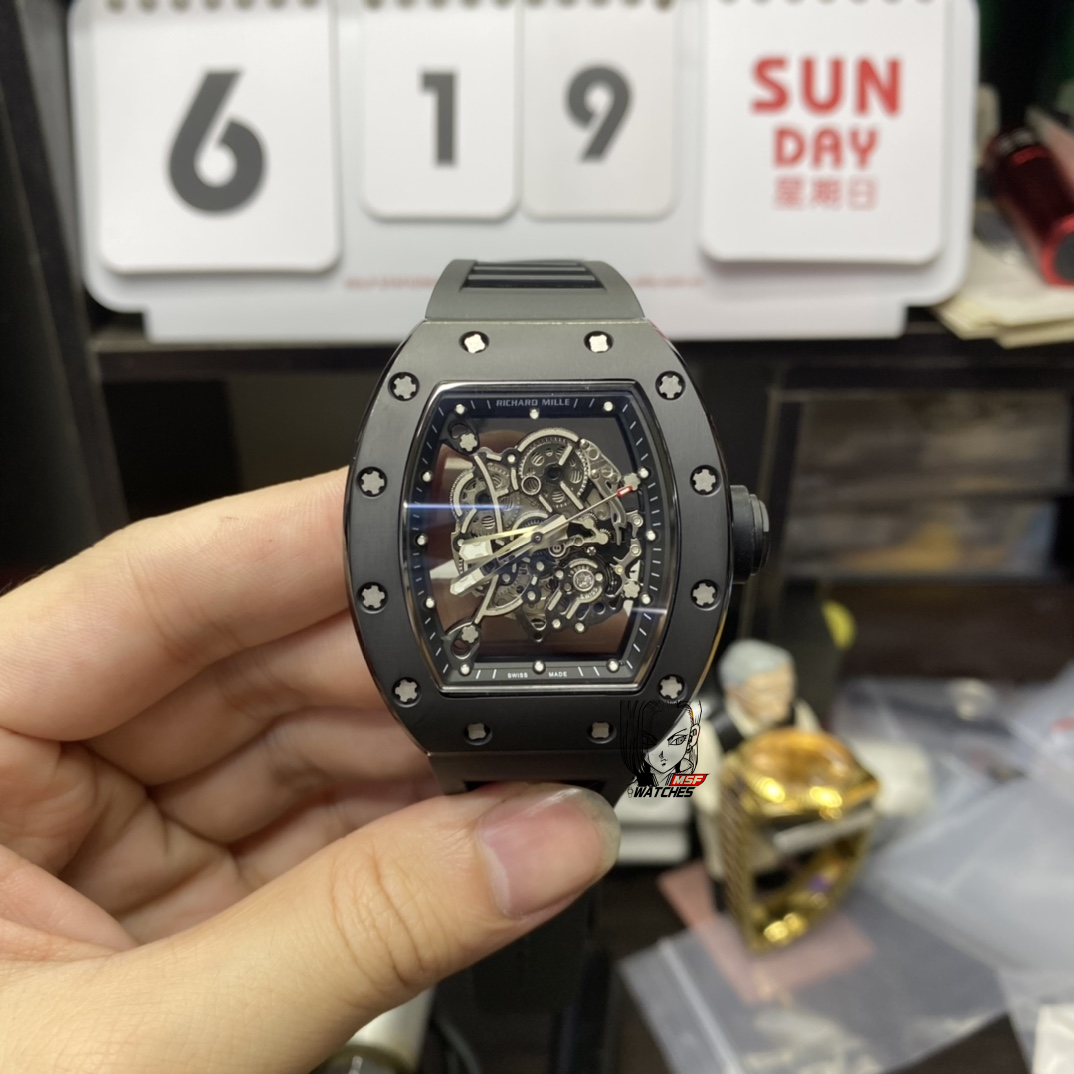 9ad37534c245a090be00644ebcbbfcb9.png Richard Mille Men's Collection series RM055, Black Ceramic Case with Skeletonized Movement Design, 49.90 x 42.70mm size. - 图片 1