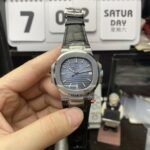 Patek Philippe Nautilus series 57111A 010, Blue Dial Silver Case and Alligator Leather Strap, 40mm Size.