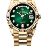 Rolex Day-Date series m128238-0069, Full Gold with Green Dial Diamond Hour Markers, 36mm Size.