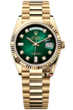 Rolex Day-Date series m128238-0069, Full Gold with Green Dial Diamond Hour Markers, 36mm Size.