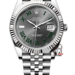 Rolex Datejust Series m126334-0022, Grey Dial with Green Roman Numerals Five-Link Stainless Steel Bracele, 41mm Size.