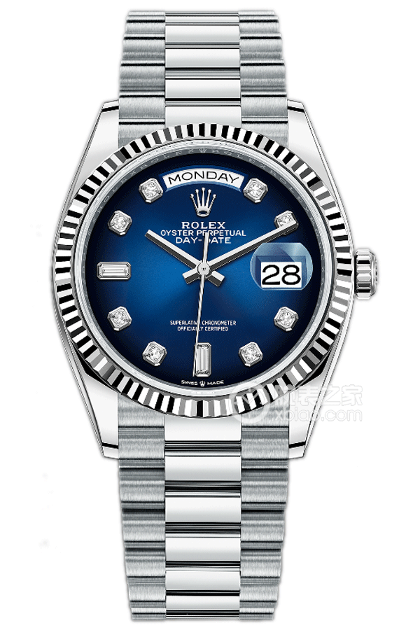 aa8388747fcd3bf9a9b2b09d3d2f31d5.gif Rolex Day-Date Series m128236-0005, Gradient Blue Dial Diamond Hour Markers, 36mm Size. - 图片 1