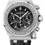 Audemars Piguet Royal Oak Offshore Series 26231ST.ZZ.D002CA.01, Women's Chronograph Black Dial with Diamond Bezel, 37mm size.