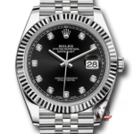 Rolex Datejust series m126334-0012, Black Dial Diamond Markers, 41mm size.