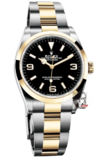 Rolex Explorer I GMT series M124273-0001, Black Dial Two-Tone, 36mm size.
