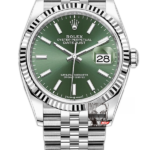 Rolex Datejust series m126234-0051, Mint Green Dial with Fluted Bezel, 36mm size.