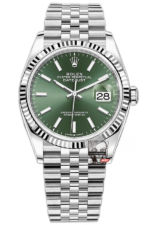 Rolex Datejust series m126234-0051, Mint Green Dial with Fluted Bezel, 36mm size.