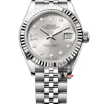 Rolex Datejust Series m279174-0021, Sunburst Silver Dial with Star-Shaped Diamond Hour Markers, 28mm Size, Five-Link Steel Bracelet.