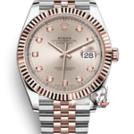 Rolex Datejust Series m126331-0008, Pink Dial with Checkered Bezel Two-Tone Rose Gold Case, 36mm Size, Five-Link Steel Bracelet.