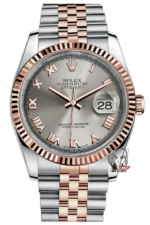 Rolex Datejust Series 116231-0087, Rose Gold Case with Grey Dial Five-link Bracelet, 36mm Size.