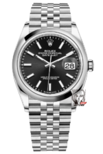 Rolex Datejust Series m126200-0003, Black Dial with Fluted Bezel and Five-link Bracelet, 36mm Size.