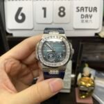Patek Philippe Nautilus series 5724G-001, Square Diamond Bezel Blue Dial Blue Leather Strap, 40mm size. - 图片 8