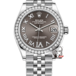 Rolex Datejust Series m278384rbr-0032, Grey Dial with Diamond Bezel and Roman Numerals, 31mm size, Jubilee stainless steel bracelet.